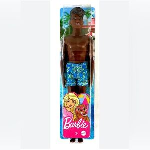 African Barbie Ken Doll in Blue and Green Tropical Shorts